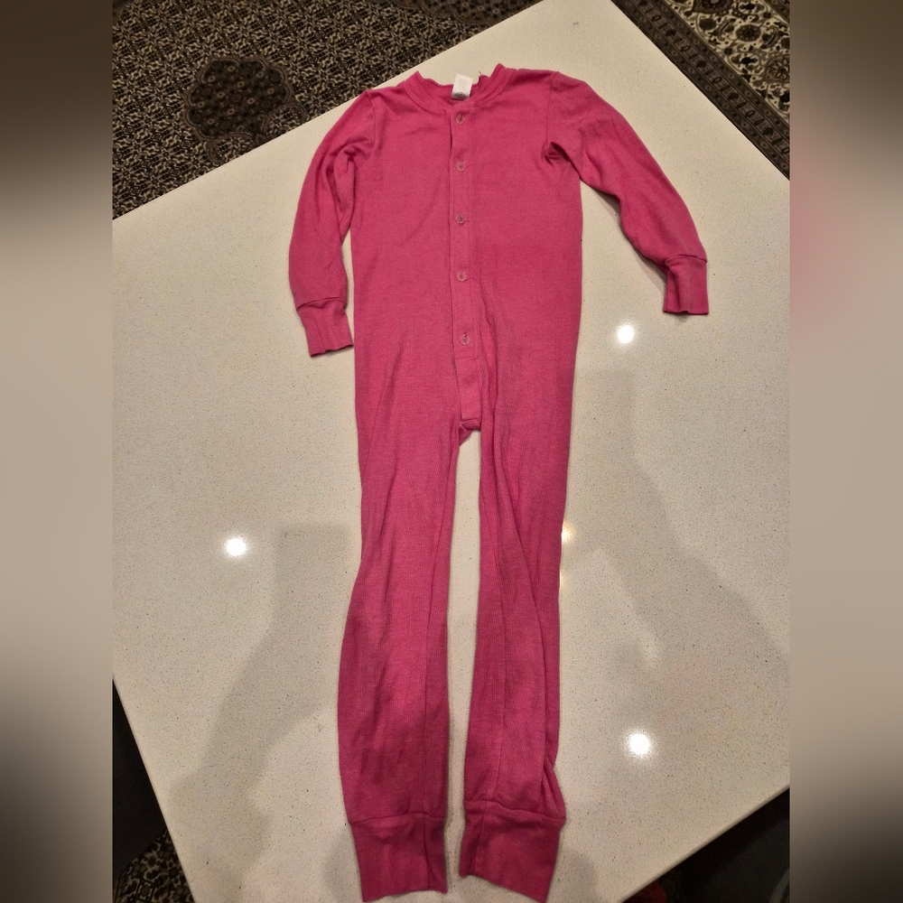 City Threads Pink Kids One Piece Pajamas Thermal Underwear Sz 8